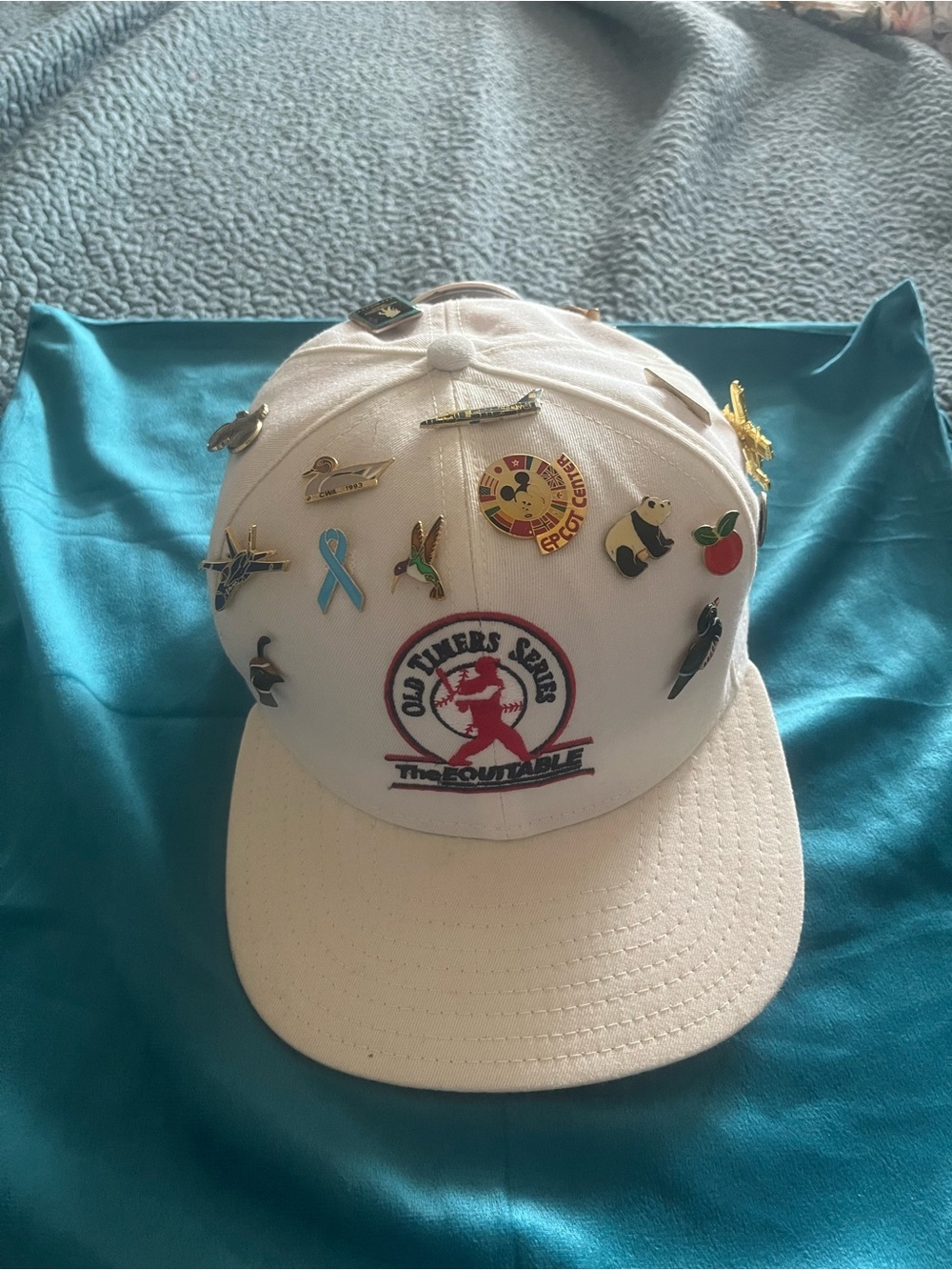 New Era White Baseball Cap with Colorful Enamel Pins